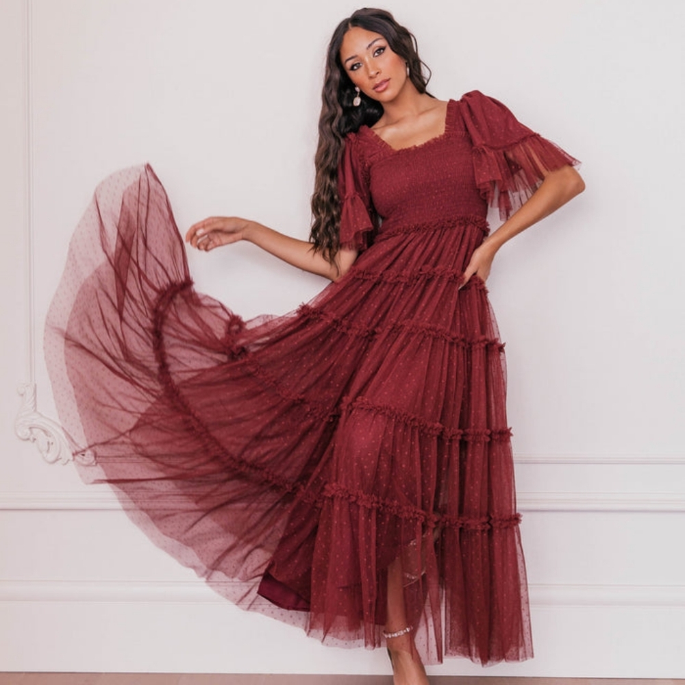 NWT JessaKae Senna Tulle dress in Red Pear